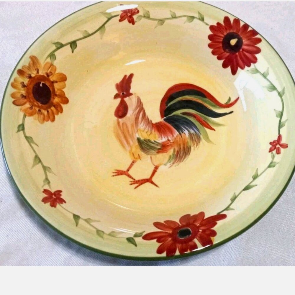 Pfaltzgraff Daybreak 9" Pasta Bowl – Rooster, Discontinued Collectible farmhouse
